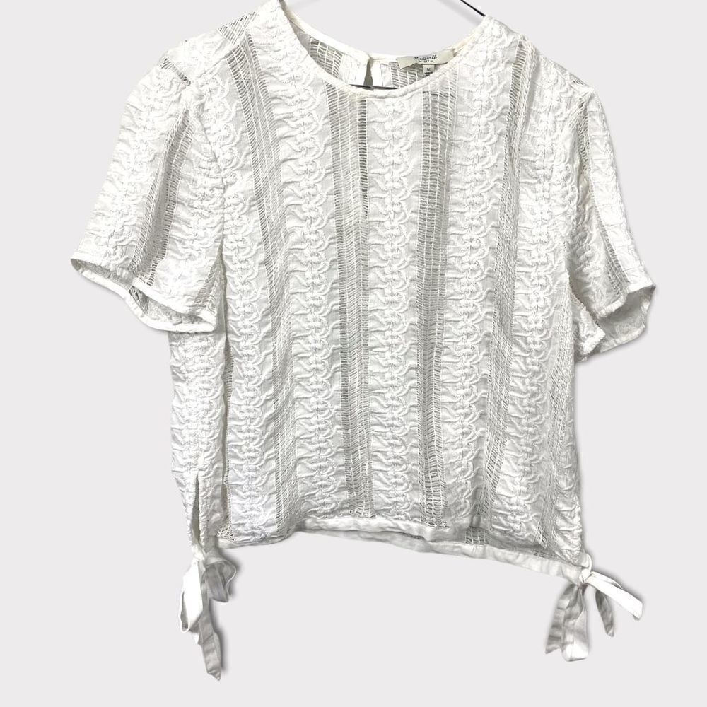 Madewell Short Sleeve Lace White Scoop Neck Top